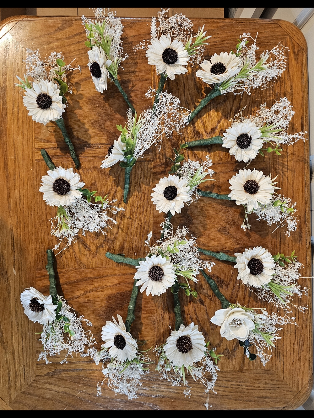 White Sunflower Boutonniere Sola Wood Flowers With Dried And Artificial Greens